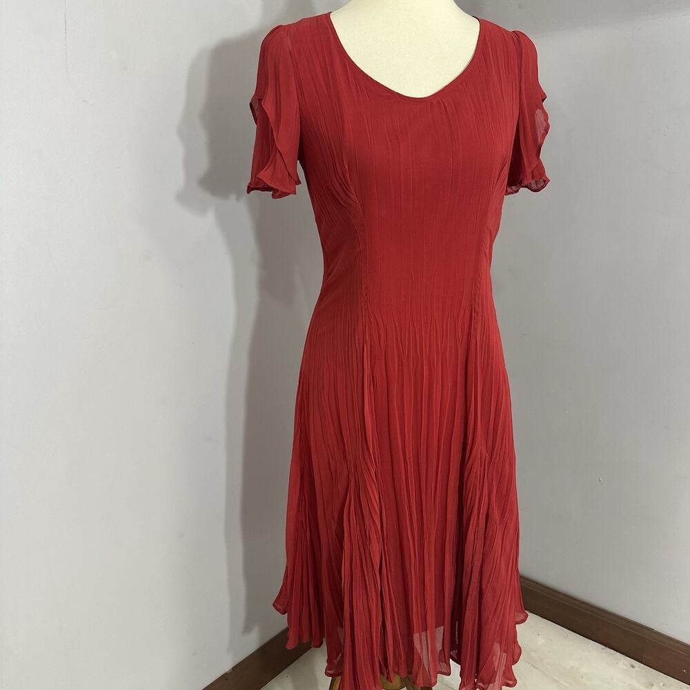 Kedziorek Bell Sleeve V-neck Midi Dress Red 38 Small Lined Coastal Flowy Resort - Picture 3 of 14